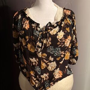 Rue21 Black and Gold Tie Front Ruffled Blouse